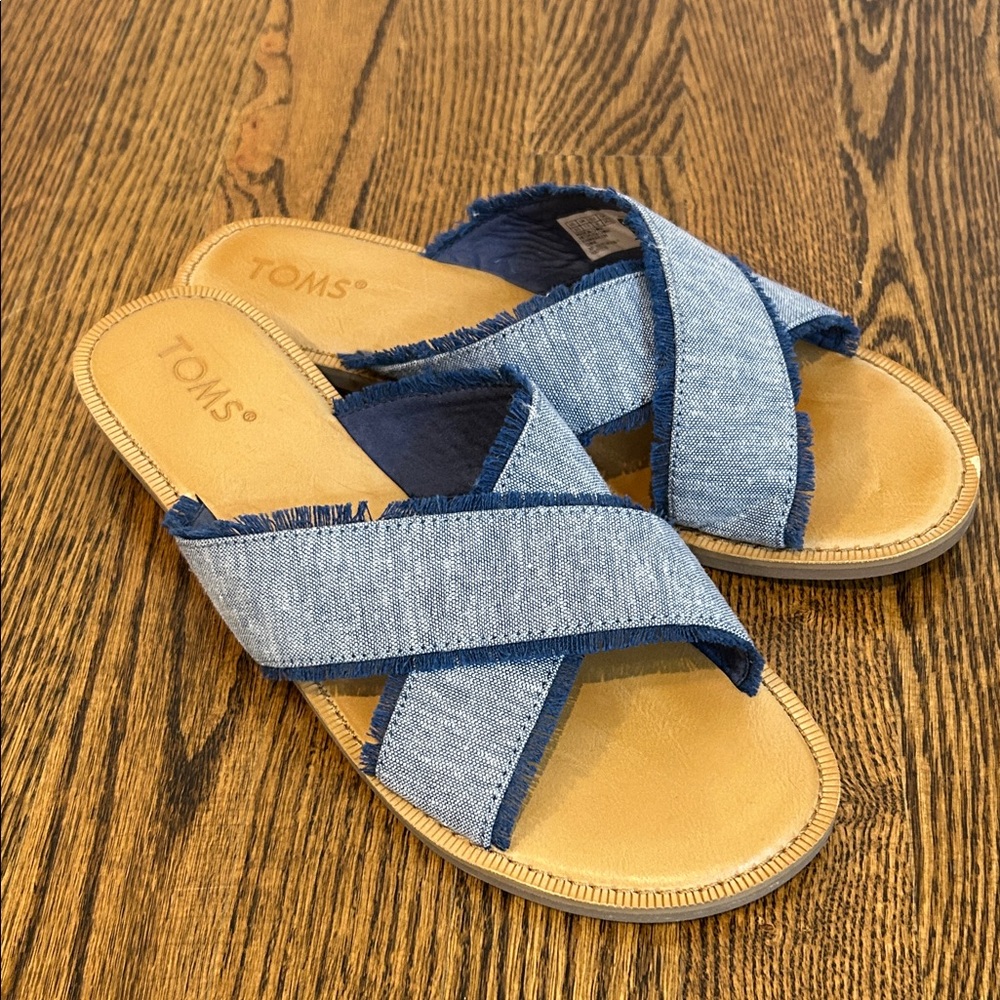 TOMS Light Blue Denim Crisscross Slides
